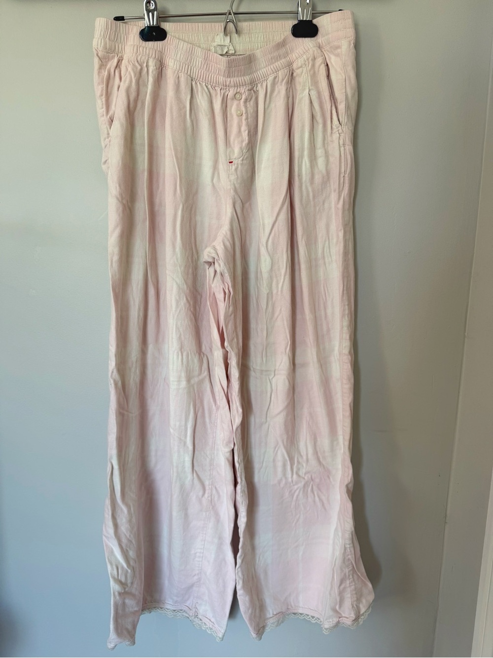 aerie Pale Pink Lace-Trim Wide-Leg Lounge Pants